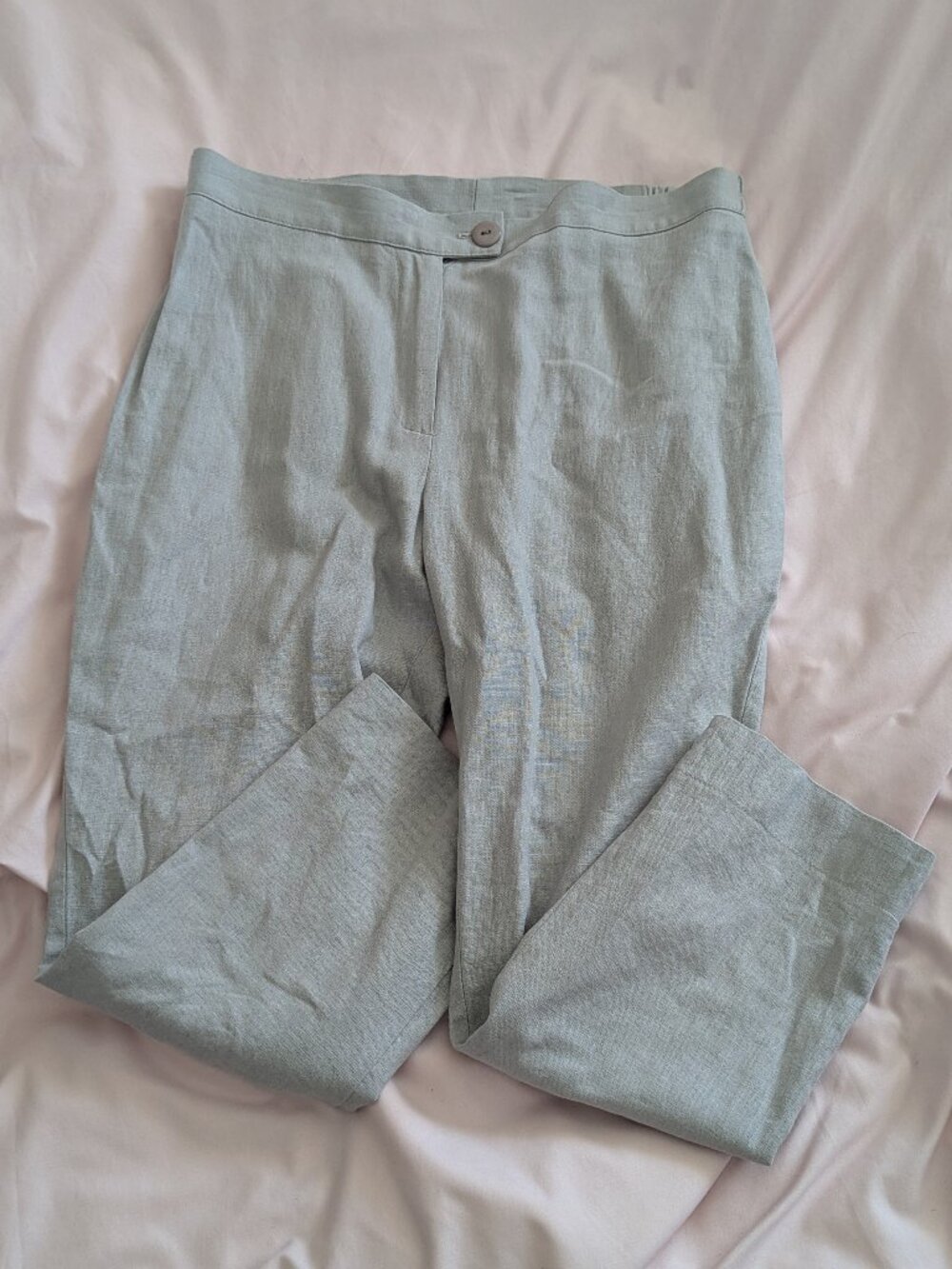 Lace Grey Linen Blend Straight Leg Trousers Size S Made in Canada